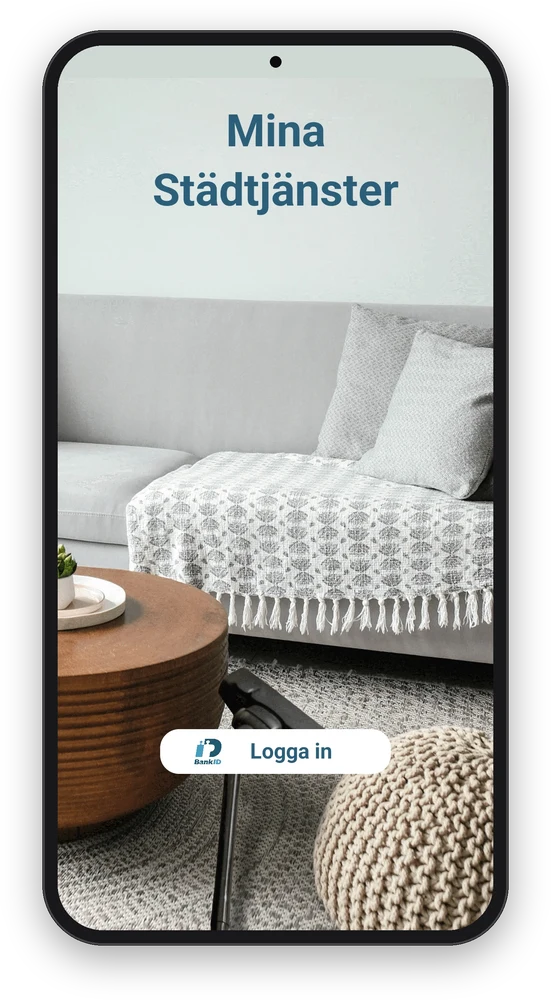 Cleanflat-appen Mina Städtjänster med inloggning via Mobilt BankID